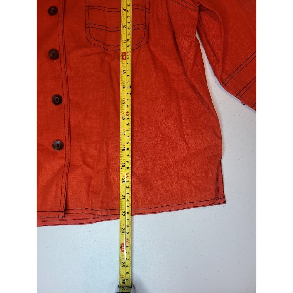 Selene Sport Linen Blend Button Up Orange Top Womens M Contrast Stitch| Relaxed - Picture 9 of 11